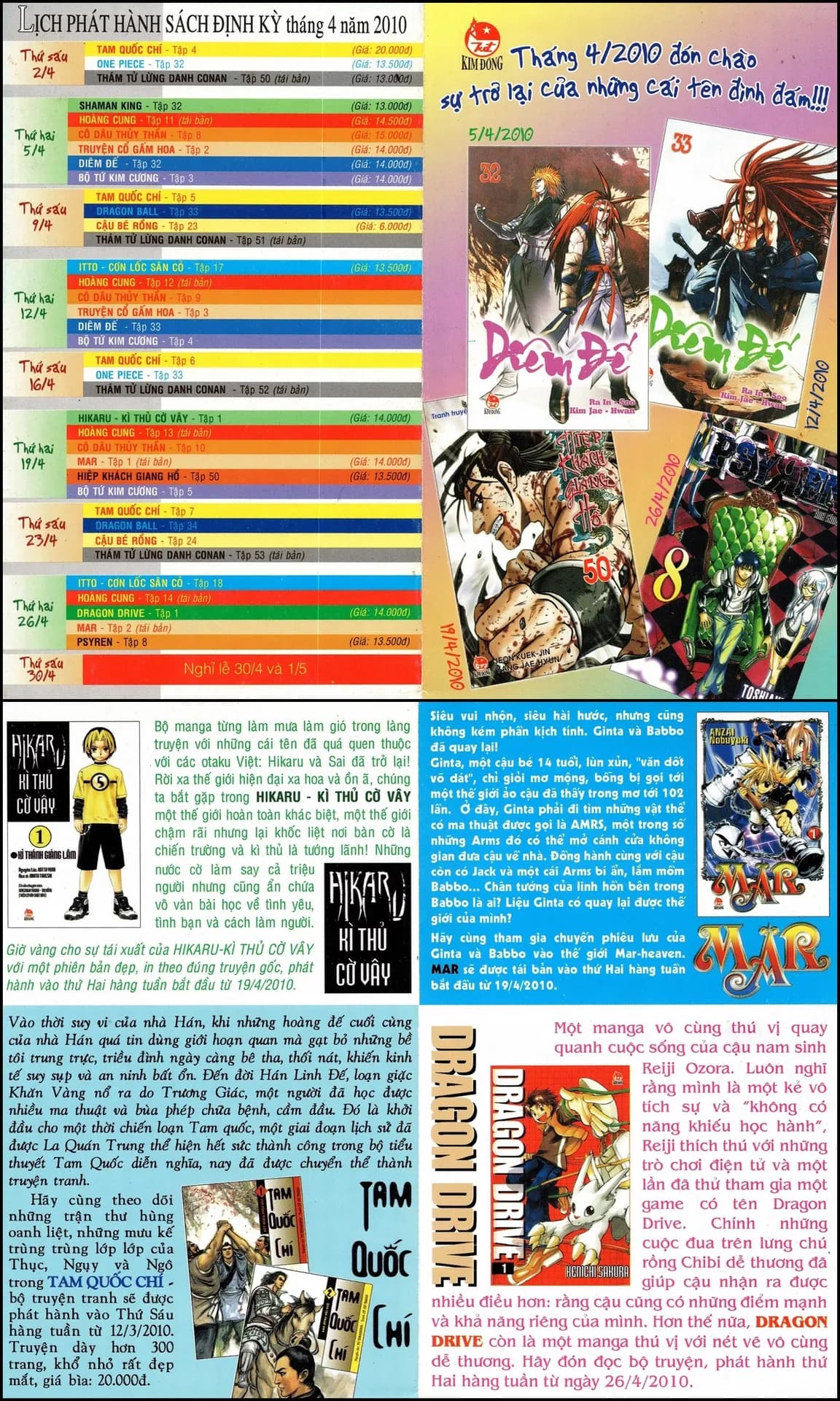 Lịch phát hành Kim Đồng tháng 04/2010