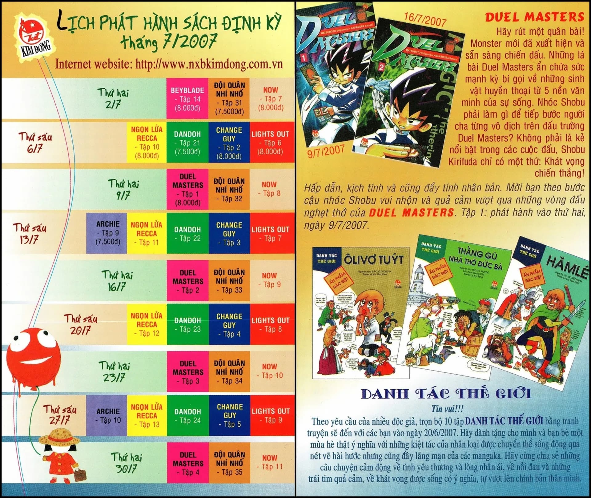 Lịch phát hành Kim Đồng tháng 07/2007