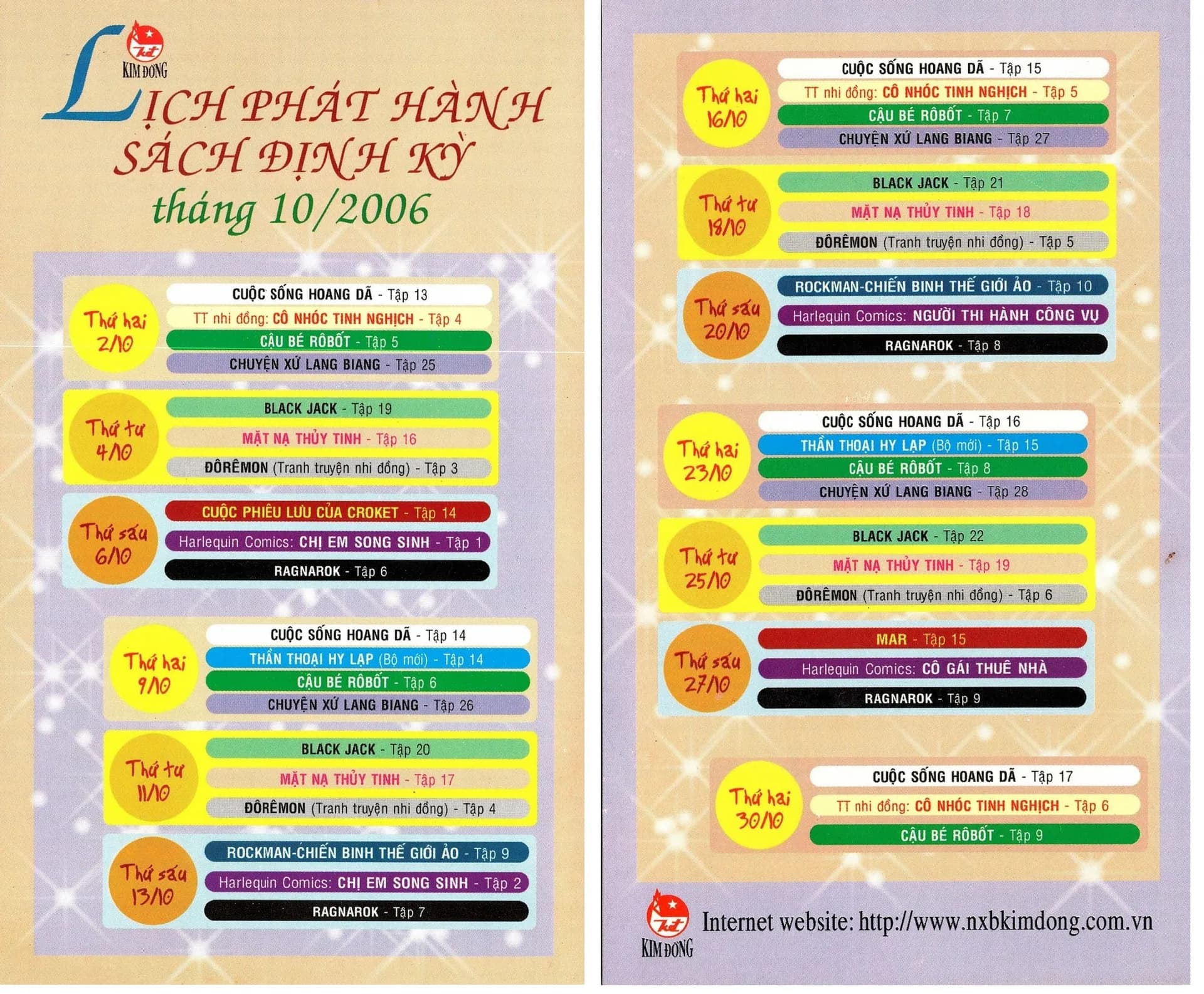 Lịch phát hành Kim Đồng tháng 10/2006
